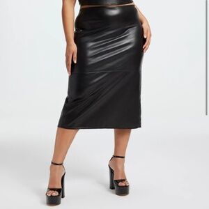 Good American Faux Leather Midi Skirt Black High Waist‎ Size 22